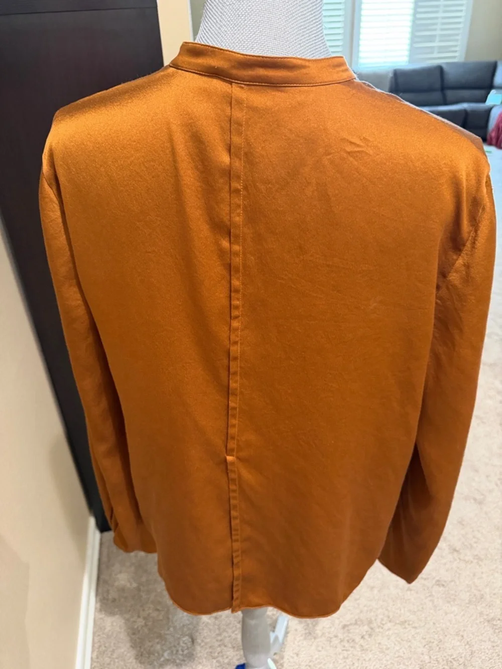 Vince Silk Tie-Neck Popover Blouse in Burnt Orange / Copper - Size L - Picture 6 of 6